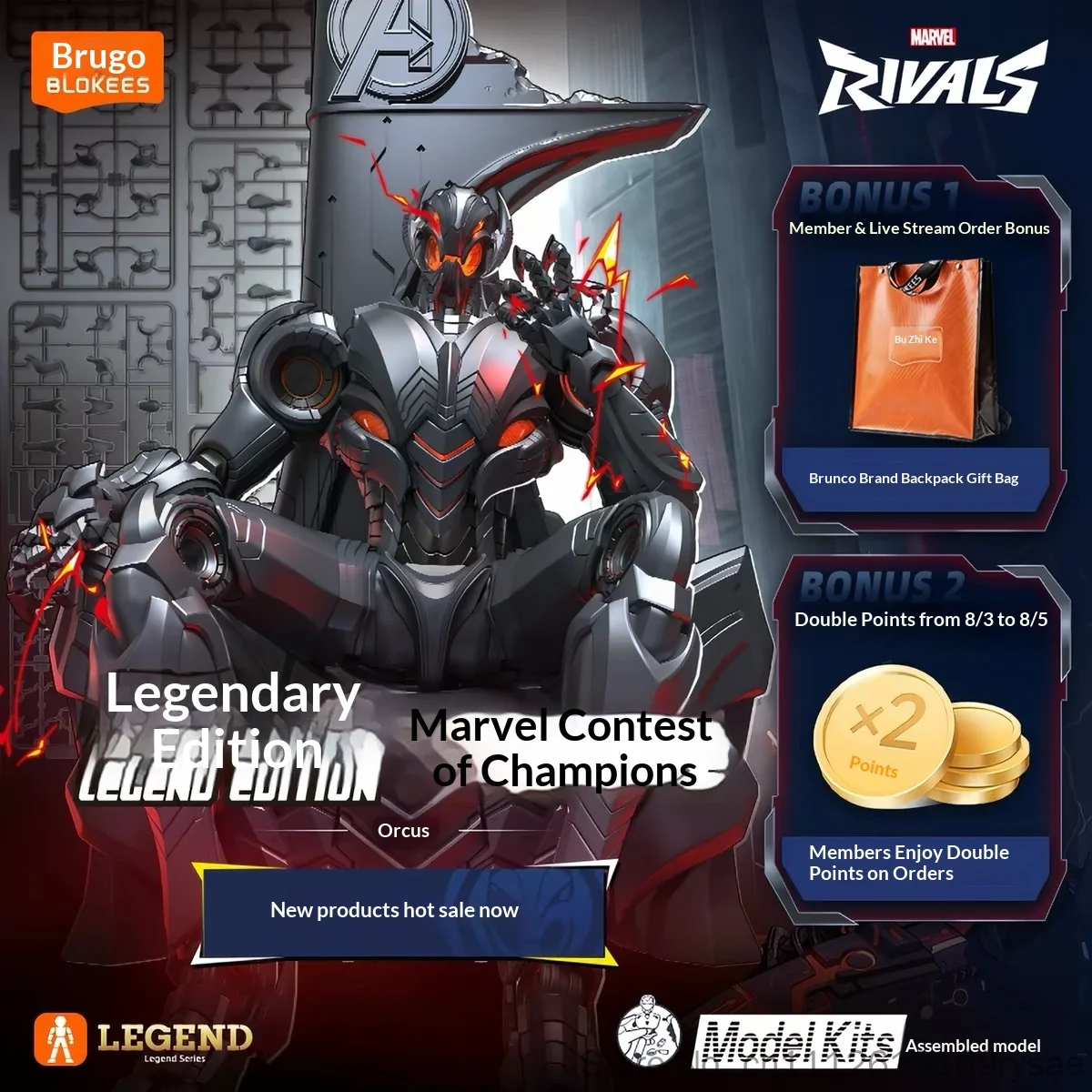 Blokees Genuine New Marvel Rivals Legend Ultron Assembly Model Kit Light‑Up Figure Extra Parts Desktop Display Collectible Gift