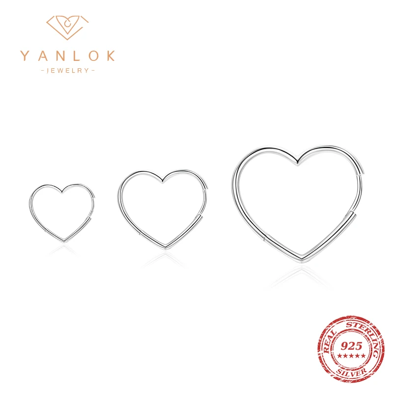 

YANLOK 100% Quality 925 Sterling Silver Anti-Allergy Big Heart-Shape Hoop Earring for Women Exaggeration Fashion Jewelry Gift