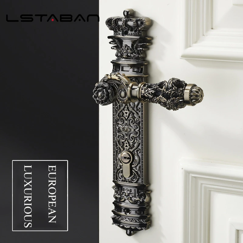 Imagem -04 - Fechaduras de Portas Internas de Latão Retro Europeias para Quarto Trava de Maçaneta de Segurança Silenciosa Fechadura para Casa Móveis Acessórios de Hardware