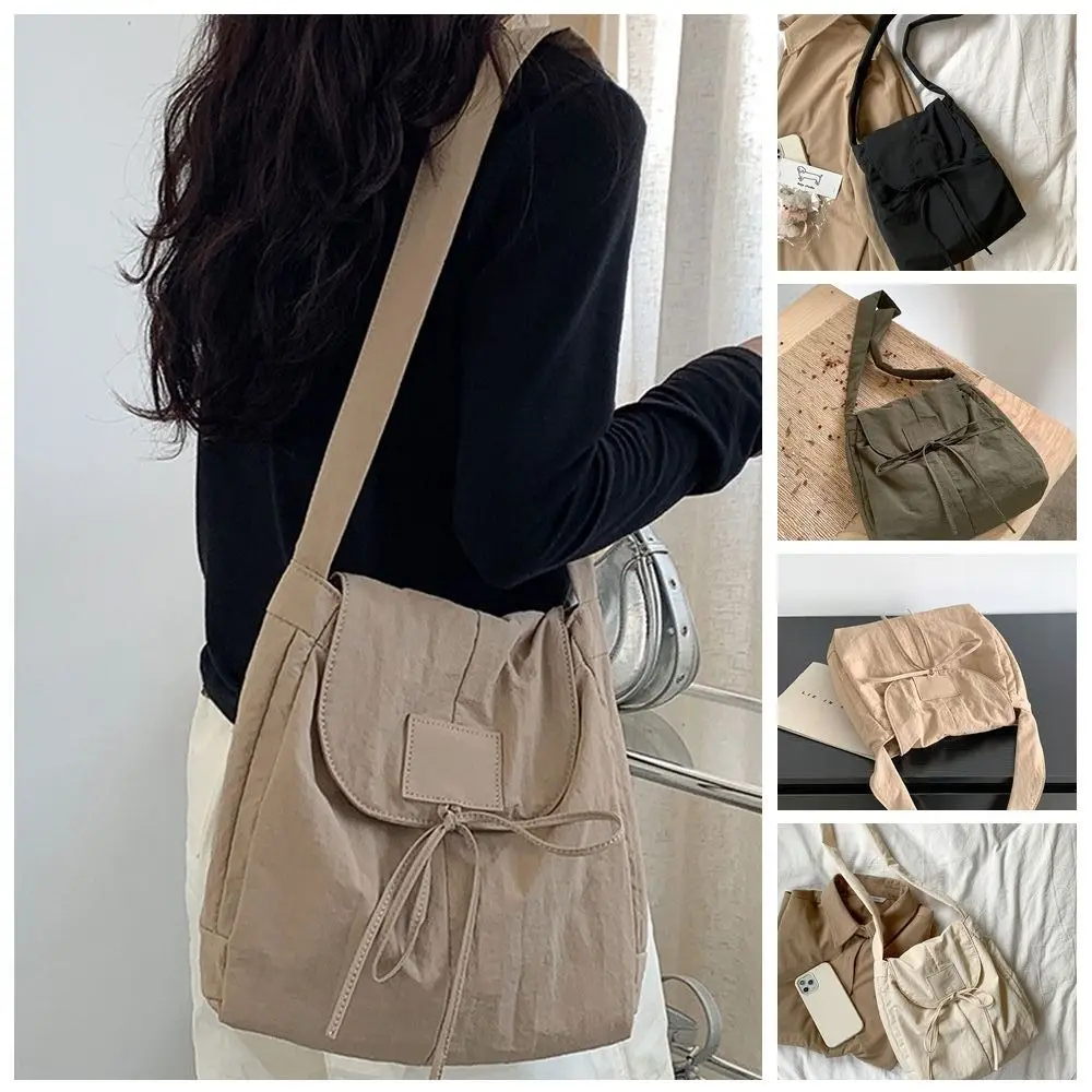 Korean Style Flap Nylon Bow Crossbody Bag Messenger Bag Large Capacity Light Soft Nylon Bag Niche Design Tote Bag Shoulder Bag