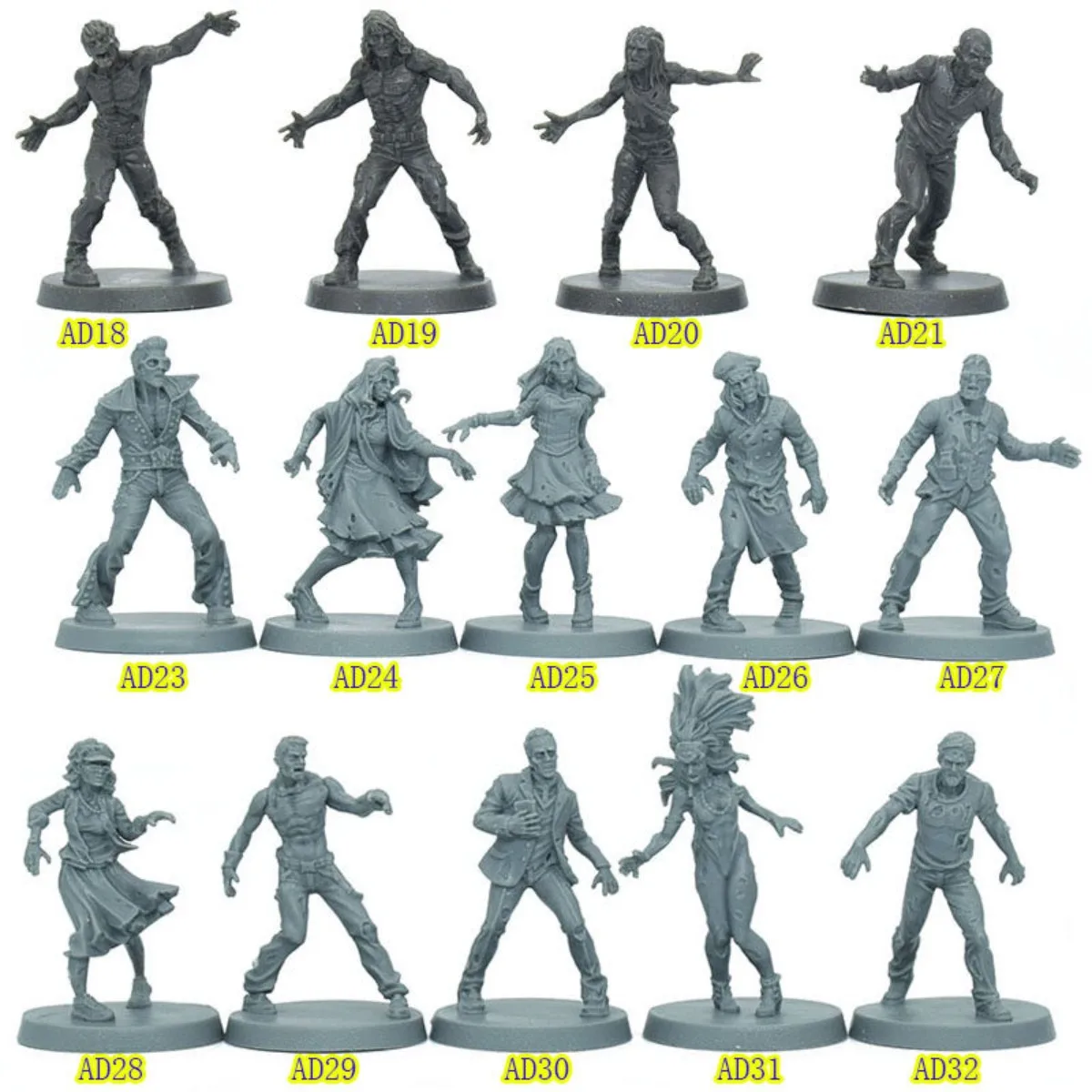 Miniaturas de Zombicide para juegos de rol de mesa, Set de Expansión Horda de Zombis Negros y Grises para Figuras de Supervivencia de Zombis de la 2ª Edición