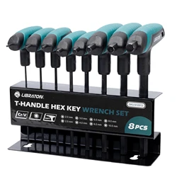 LIBRATON Metric Hex Key T-Handle Set, 2.0mm-10mm T-Handle Allen Wrench Set with Storage Rack, Long shank, for Automotive Repair