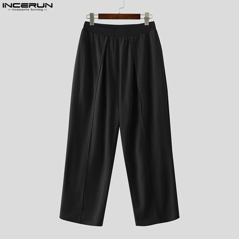 

2025 Men Pants Patchwork Joggers Elastic Waist Loose Straight Trousers Men Streetwear Fashion Casual Male Long Pants INCERUN