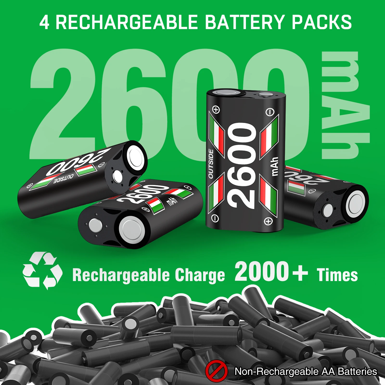 DinoFire Q230 2*2600 mAh Rechargable Batteries Pack For XBOX Serise S/X / XBOX One S/X Charger With Battery for controller