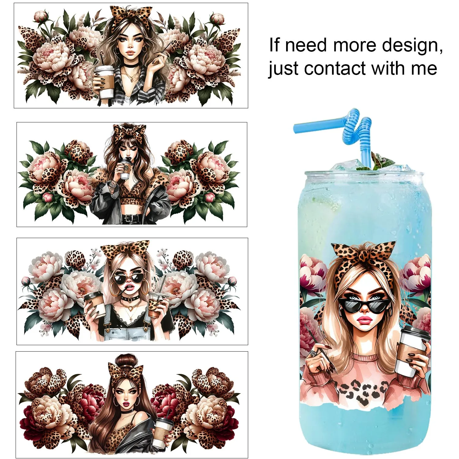 Reggae Leopard Tattoo Girl 16oz UV DTF Sticker Party DIY Decals 3D transfers uvdtf tumbler stickers 16oz uv dtf cup wraps