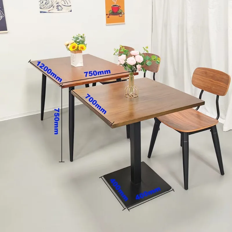 Industrial Style Cafe Dining Table Set 6 Seater Durable Metal Chairs Wood Tabletop Stackable Chairs for School Living Room