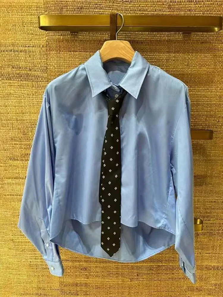 

Sli Collar Printed ort irt Women's Pure Color Autumn Winter Faion Breathable Cotton Long Sve irt for Girls