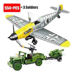 WW2 Military Army Aviation Plane Jet P51D Mustang BF109 Warcraft Fighter Warplane Set Aircraft Model Building Blocks Toy for Boy