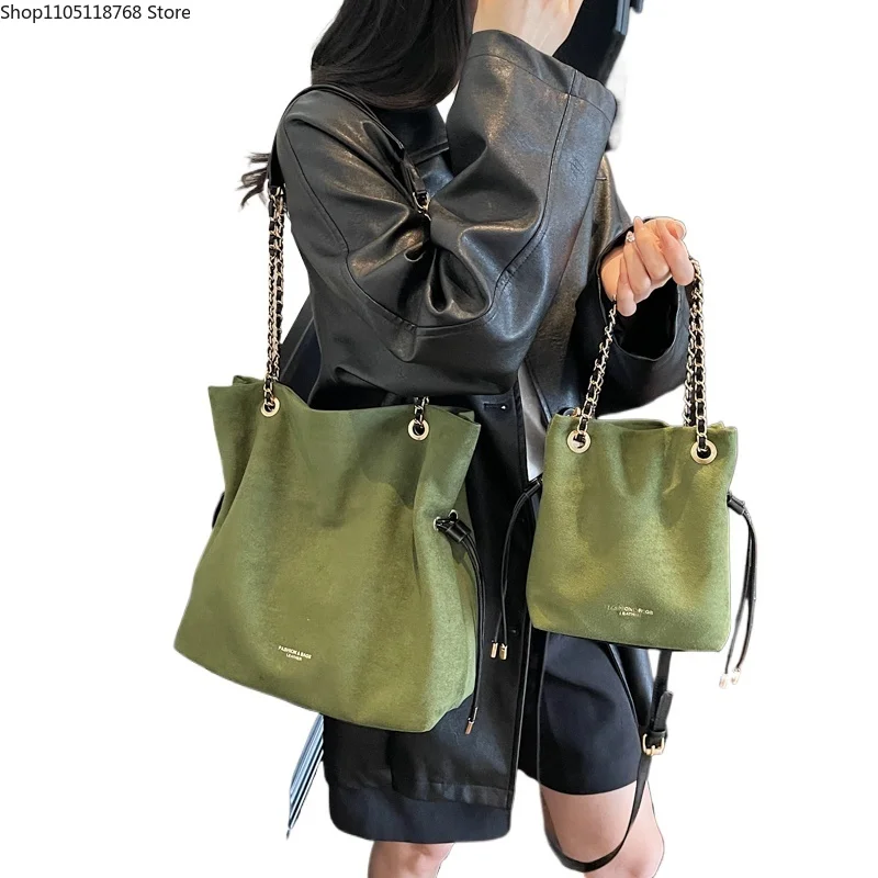 

Large Capacity Classic Style Faux Suede Shoulder Bags Solid Chains Stylish Design Crossbody Bags for Women