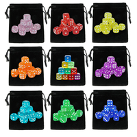 10Pcs Dices with Drawstring Dice Bag 14MM 6 Sided Acrylic Round Corner Board Game Dices Party Gambling Game Cubes Digital Dices