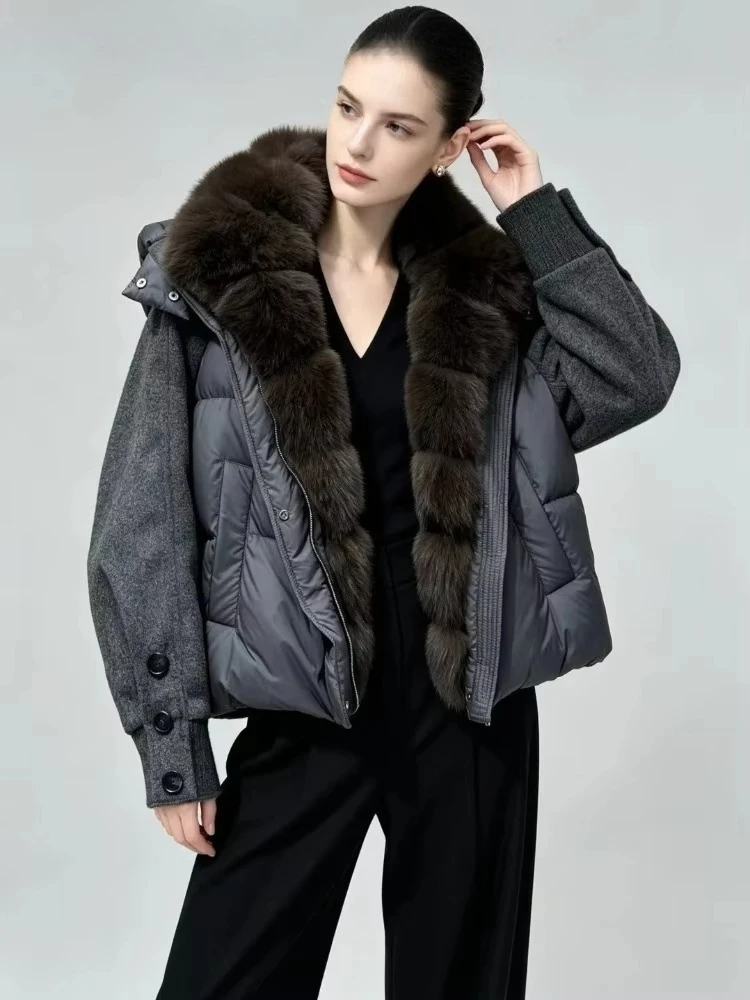 Goose Down Jacket Warm Windproof Winter Women's Oversized Down Jacket Urban Style Commuting Wear Real Fur Coat for Cold Climate