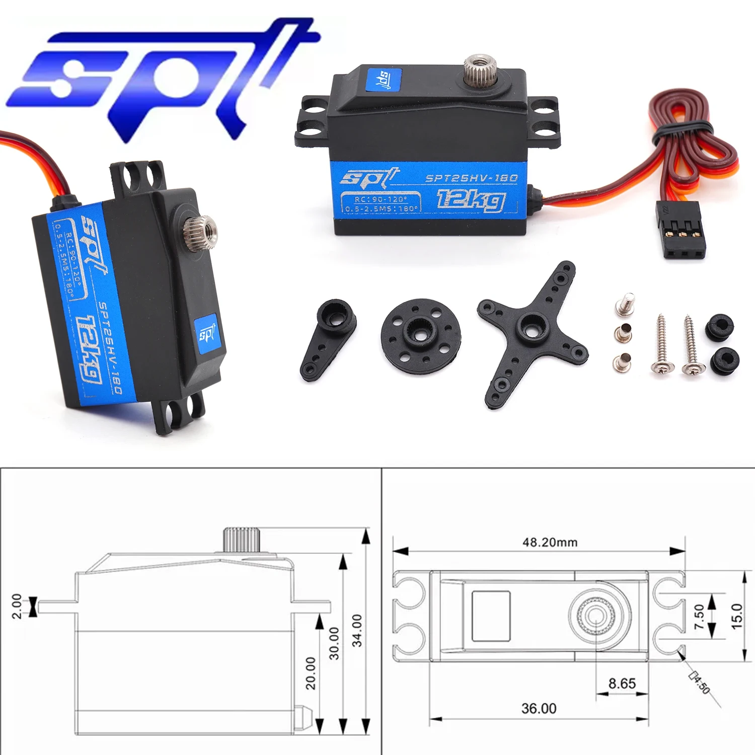 SPT SPT25HV 12kg High Volts Speed Stainless Steel Gear Middle Size Servo for 1:10 Shift Lock 1:16 Steering Fix-Wing Robot ARM