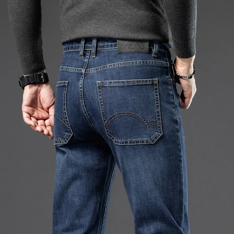 

2025 Spring Autumn New High End Business Casual Jeans For Men Stretch Straight Fit Trousers Comfortable Office Wear