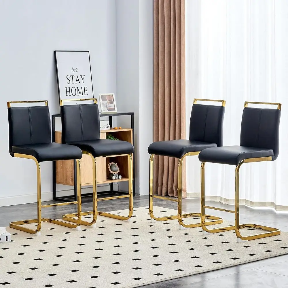 

Set of 4 Counter Height Bar Stools with PU Leather and Back, Suitable for Kitchen Island, Dining Room, or Pub, Black
