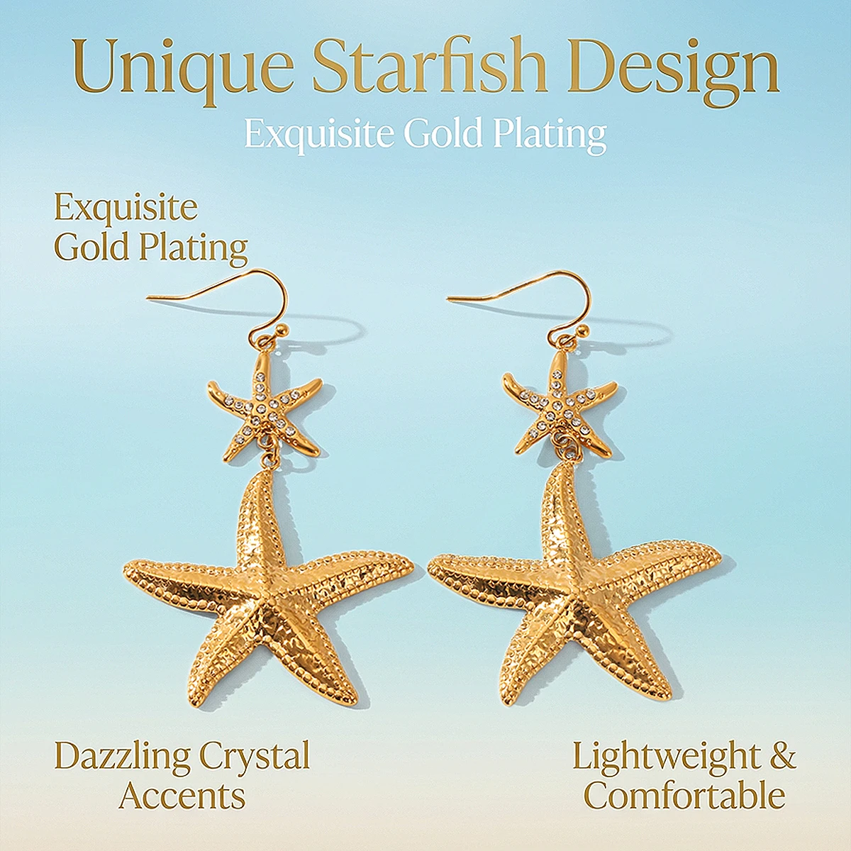 

Stainless Steel Gold Color Sea Ocean Element Starfish Earrings Bohemia Summer Beach Starfish Waterproof Jewelry women Gifts