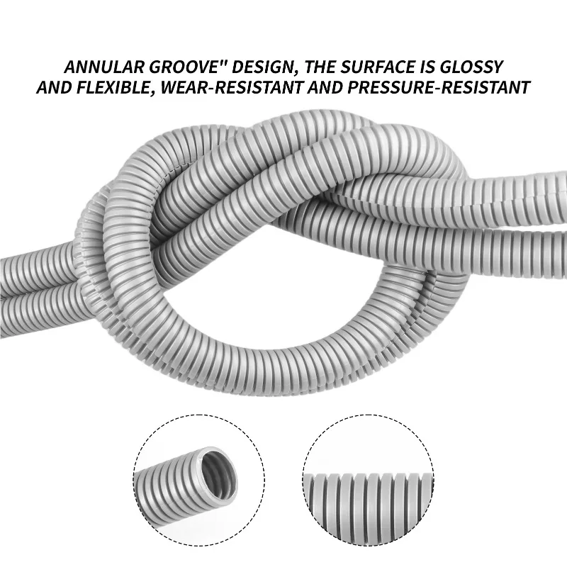 Grey PP Corrugated Tube AD 11.6/13/15.8/18.5/21.2/25/28.5/34.5mm Split Loom Sleeve for Wire Cable Harness Threading Protection
