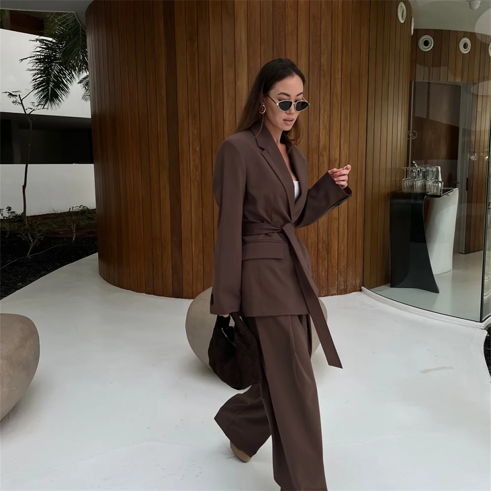 

Taop&Za Spring and Summer New Women's Clothing with Belt Straight Sleeve Suit Coat Multiple Wearing Styles Casual Pants Set