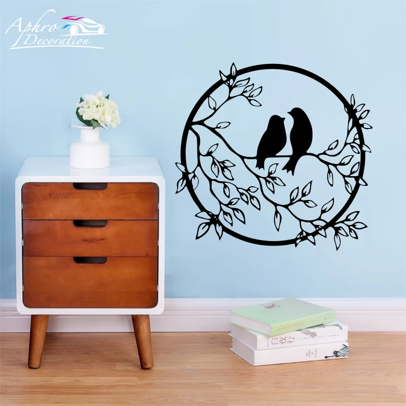 

PVC Round Wall Art Bird on Tree Branch Wall Silhouette Home Decoration Housewarming Gift Party Ornament for Home Decor