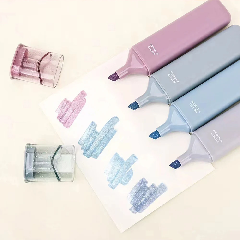 

4 Colors/Box Flash Fluorescent Pen Quick drying Anti fouling Pen Student Handbook Marking Pen Drawing Learning Supplies