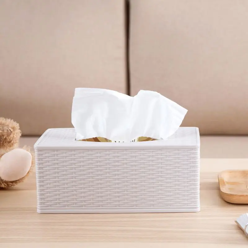 Creative Tissue Box Cover, Removable Paper Towel Tissue Plastic Box, Weaving Napkin Container, Holder for Home Storage