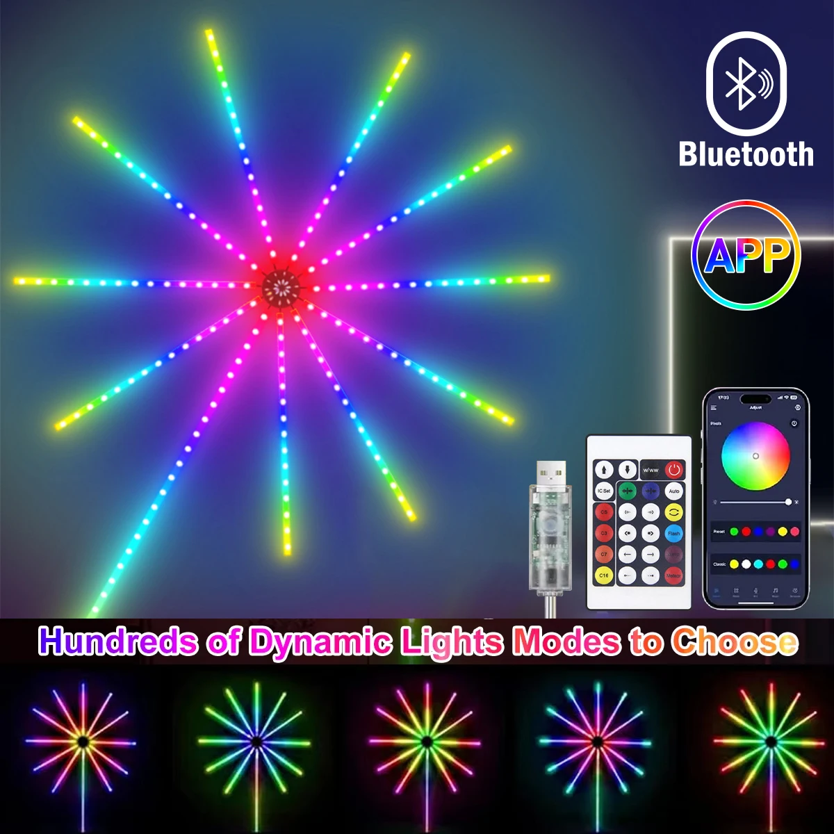 RGBIC SMD Firework Strip Lights LED Bluetooth APP Control USB 5V Changing Smart Lamp Sync Music Bedroom Decor Dream Light