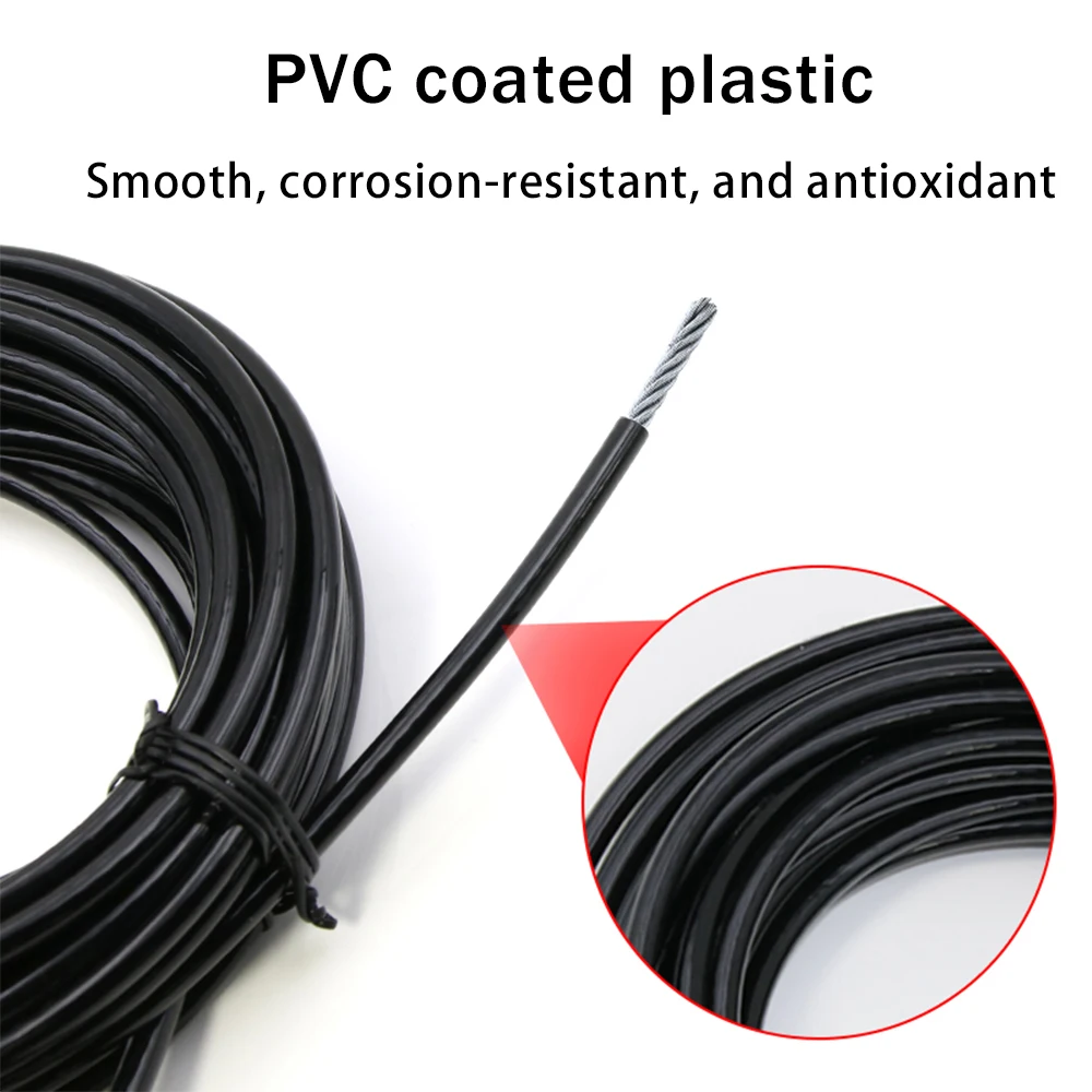 1-6mmBlack PVC Steel Wire Rope 304 Stainless Steel Handling Suspension Steel Cable Rope for Guardrail Suspension Handling 5-100M
