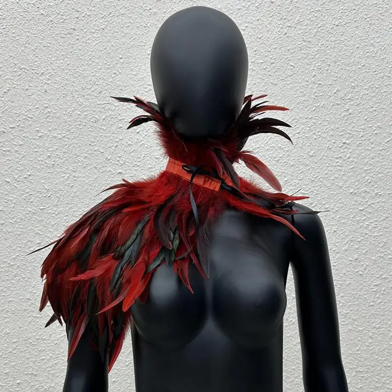 Feather Cape Shawl Costume Black Witch Wings Collar Adult Crow Neck Swan Wings Stage Fancy Party Rave Festival Accessories image 3