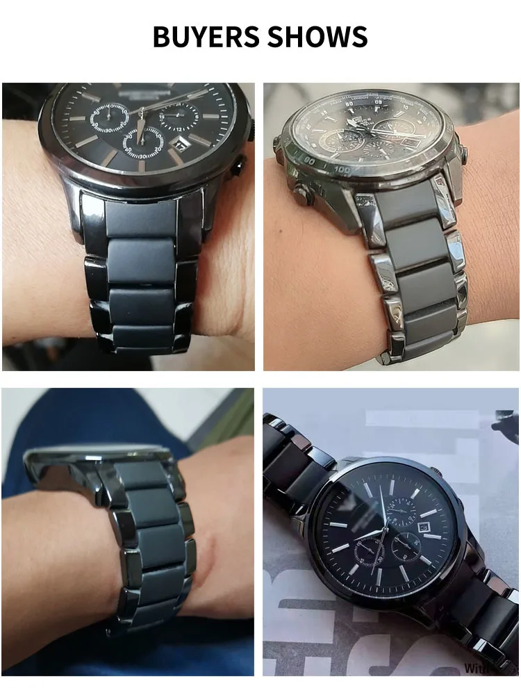 For Armani Black Frosted Ceramic with Tool Watch Strap Ar1451 1452 1400 1410 1421 1440 Anti-Allergy Stainless Steel Watchbands