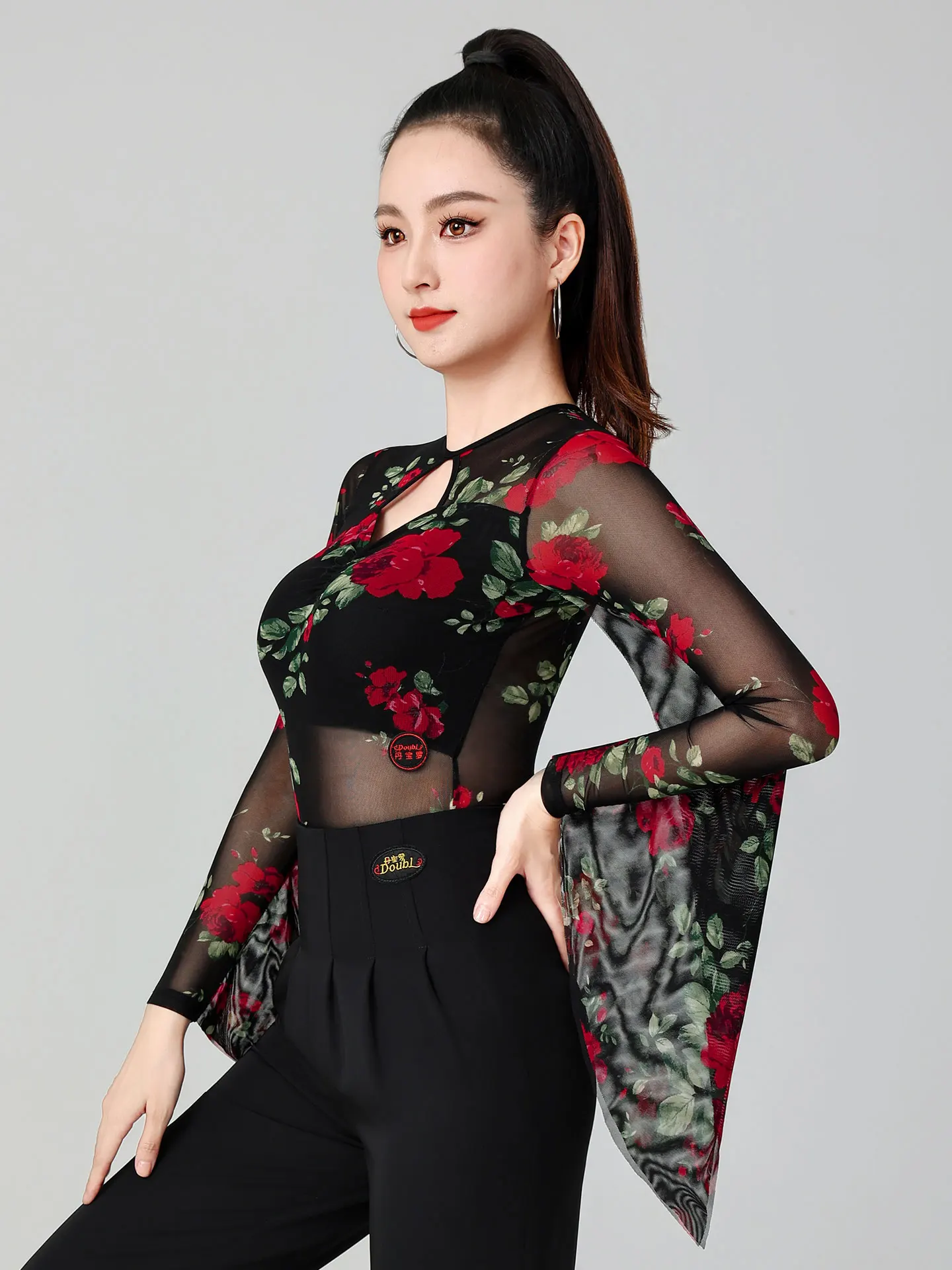 Abiti per la pratica della danza latina Temperamento alla moda stampato Body da ballo standard nazionale di marca di fascia alta da donna