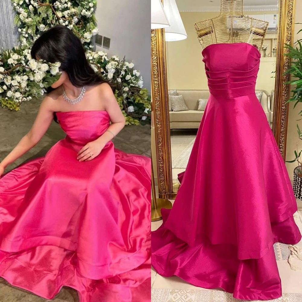 

High Quality Exquisite Strapless A-line Layered Satin Formal Occasion Gown vestidos de graduaciones mujer فستان سه