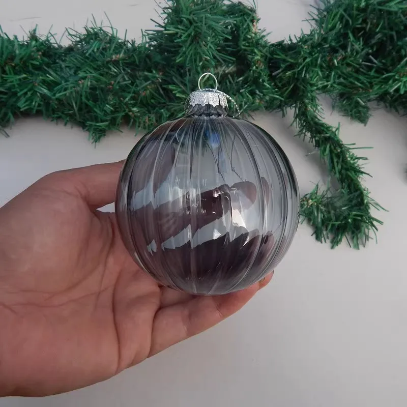 Grey Series Striped Glass Ball Christmas Day Hanging Pendant Globe Cone Onion Ornament Diameter=8cm 6.5*13cm 12pcs/pack