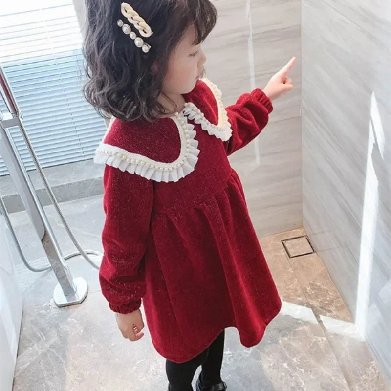 Girl Dress Kids Baby Party Evening Gown 2025 Red Spring Autumn Cotton Flower Girl Dress Vestido Robe Fille Children Clothing