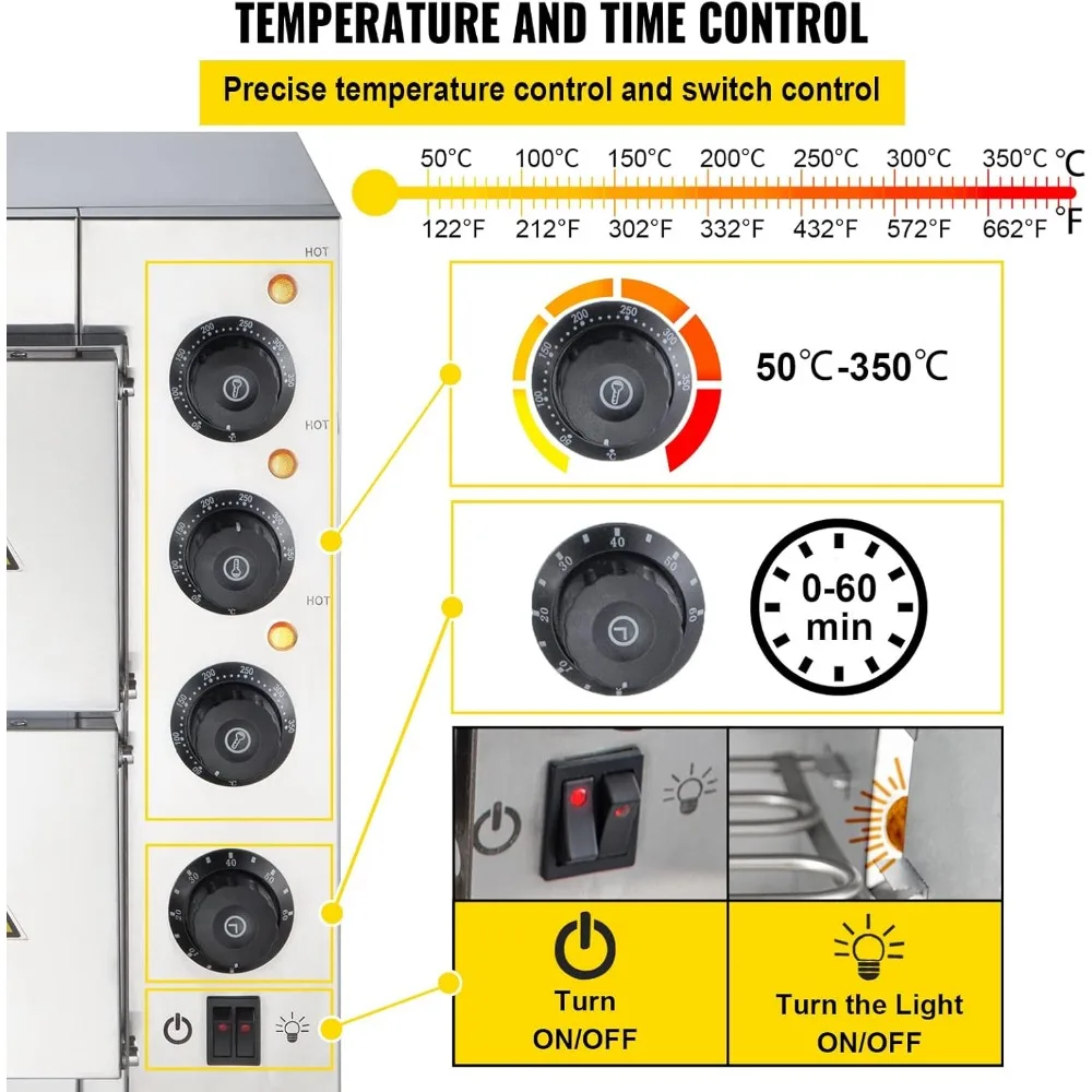 Forno elétrico de aço inoxidável com pedra, ck Layer, 110V, 1950W