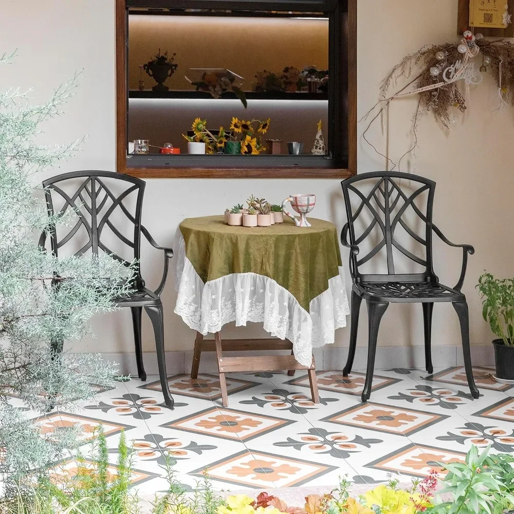 

Patio Chairs Set of 2, Cast Aluminum Outdoor Dining Chairs with Armrest – for Garden & Balcony Use
