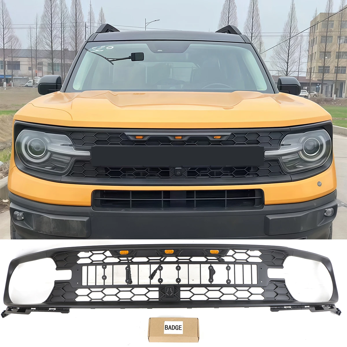 

Front Grille Fits For 2021 - 2025 Ford Bronco Sport Black Grille With Led Lights
