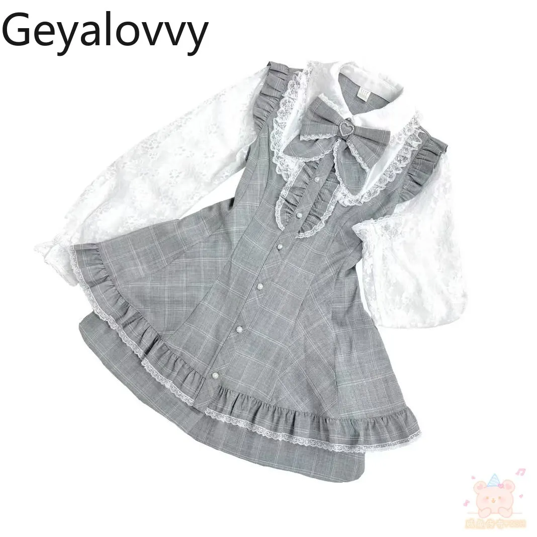 

Japanese Style SC Suit New 2025 Bow Lace Patchwork Long Sleeve Dress and Shorts Lolita Mass-Produced Sweet Girl Two-Piece Set