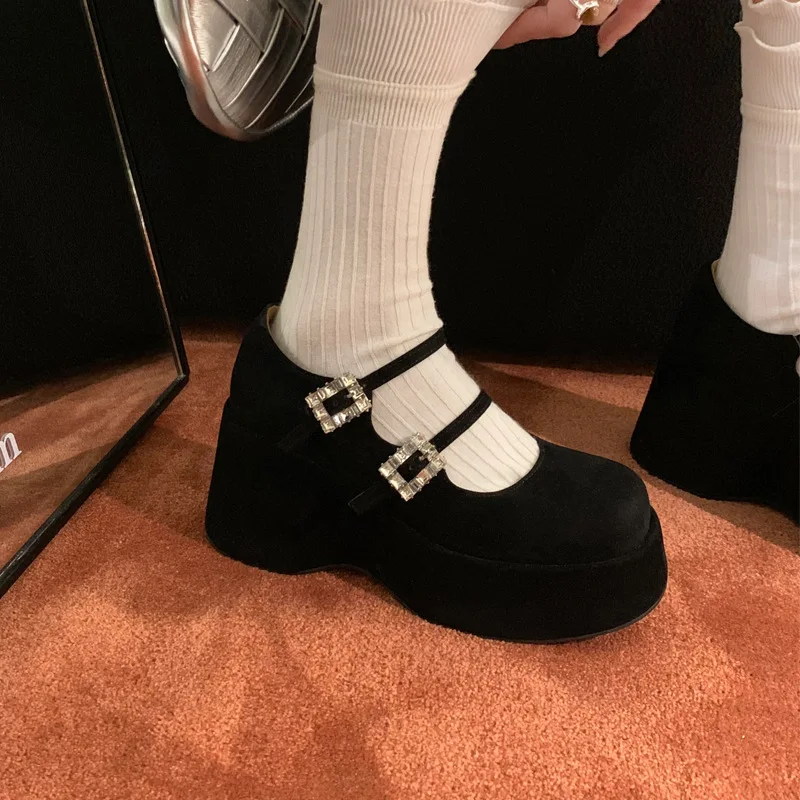 

Туфли Marie Janes на платформе, женские босоножки на танкетке, лето 2025, новые модные туфли-лодочки, платье, неглубокая замша, элегантные большие размеры, Zapatos De Mujer