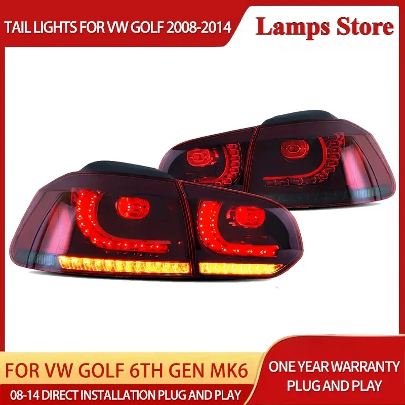 Feux arrière LED pour VW Golf 6 MK6 Hatchback 2008-2014, ensemble de feux arrière avec clignotants séquentiels ambre, feux de recul dynamiques, 1 paire