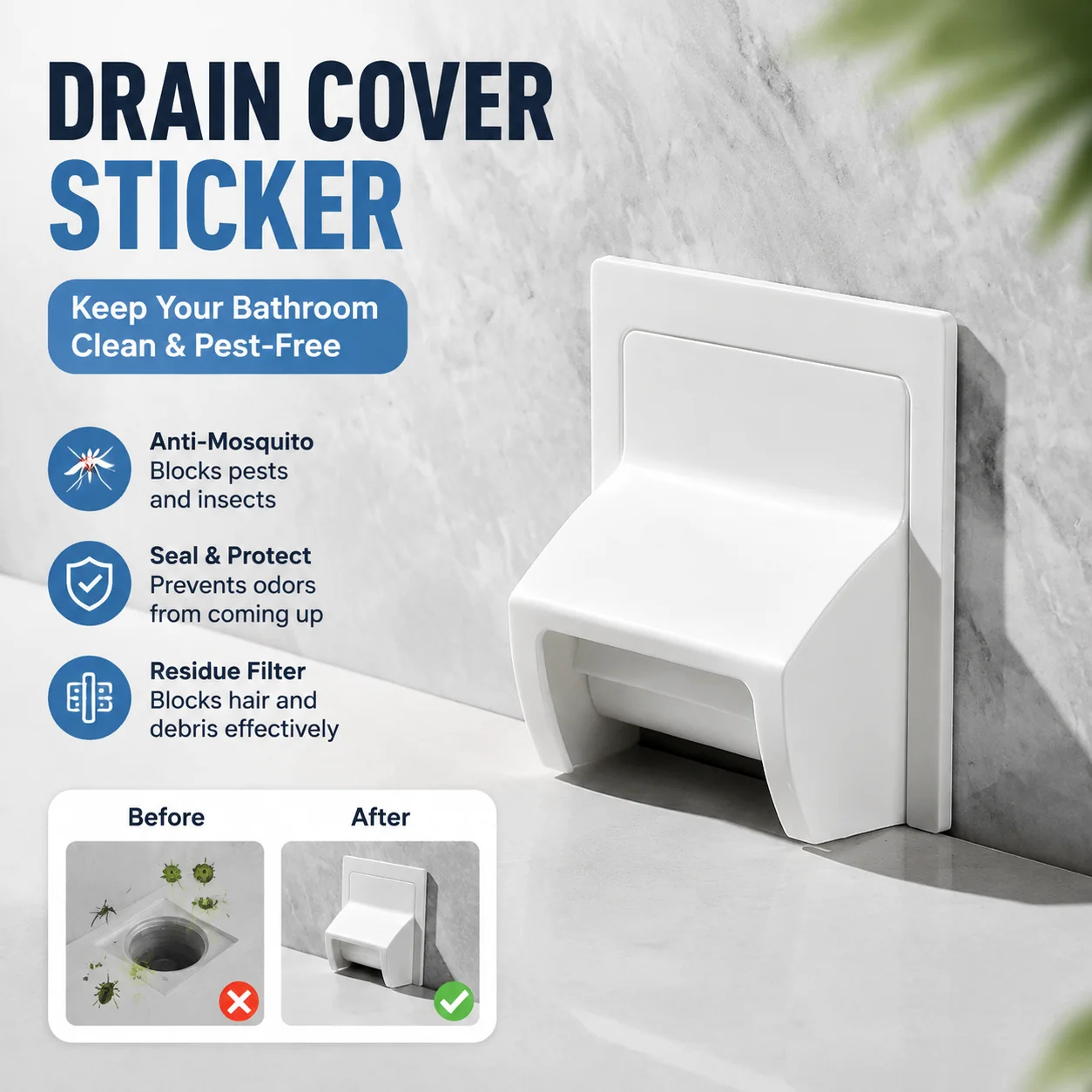 Drain Cover Sticker for Bathroom Floor, Anti-Mosquito Drain Hole Protector, Insect Repellent, Residue Filter for Shower Drain