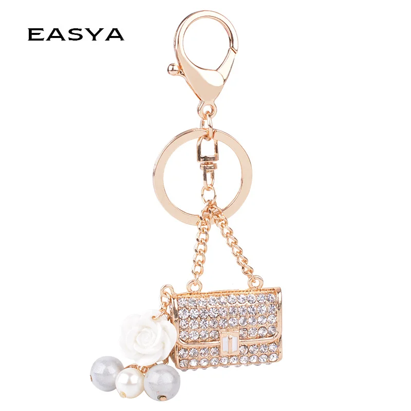 

EASYA Korean Fashion Simulated Pearl Rhinestone Keychain Bag Pendant Alloy Keychain Gifts Exquisite Pendant Ornaments CHY-2594
