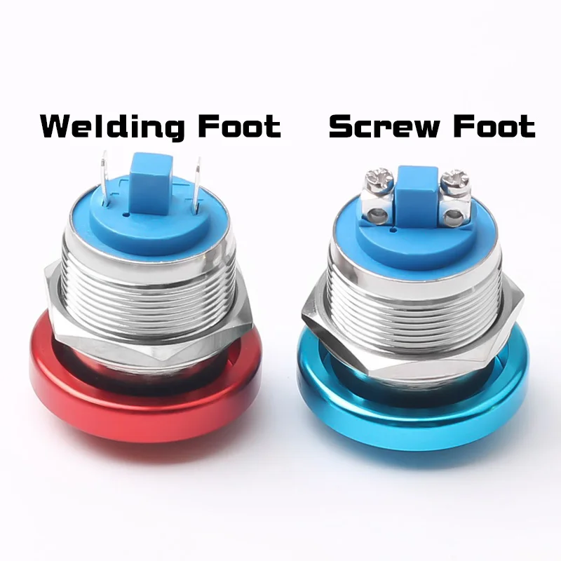 Mushroom Head Metal Push Button Switch 16/19/22MM 1NO Self-Reset Momentary Screw Foot Welding Foot  Red/Yellow/Blue/Green/White