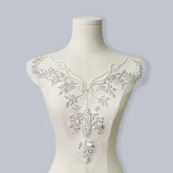 New White Embroidered Beaded Sequin Collar Dress Applique Lace Accessories for Performance Wear