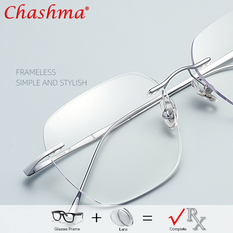 New Rimless Glasses Titanium Myopia Men's Prescription Eyewear Anti Blue Light Eyeglasses Progressive Lenses Photochromic Optics