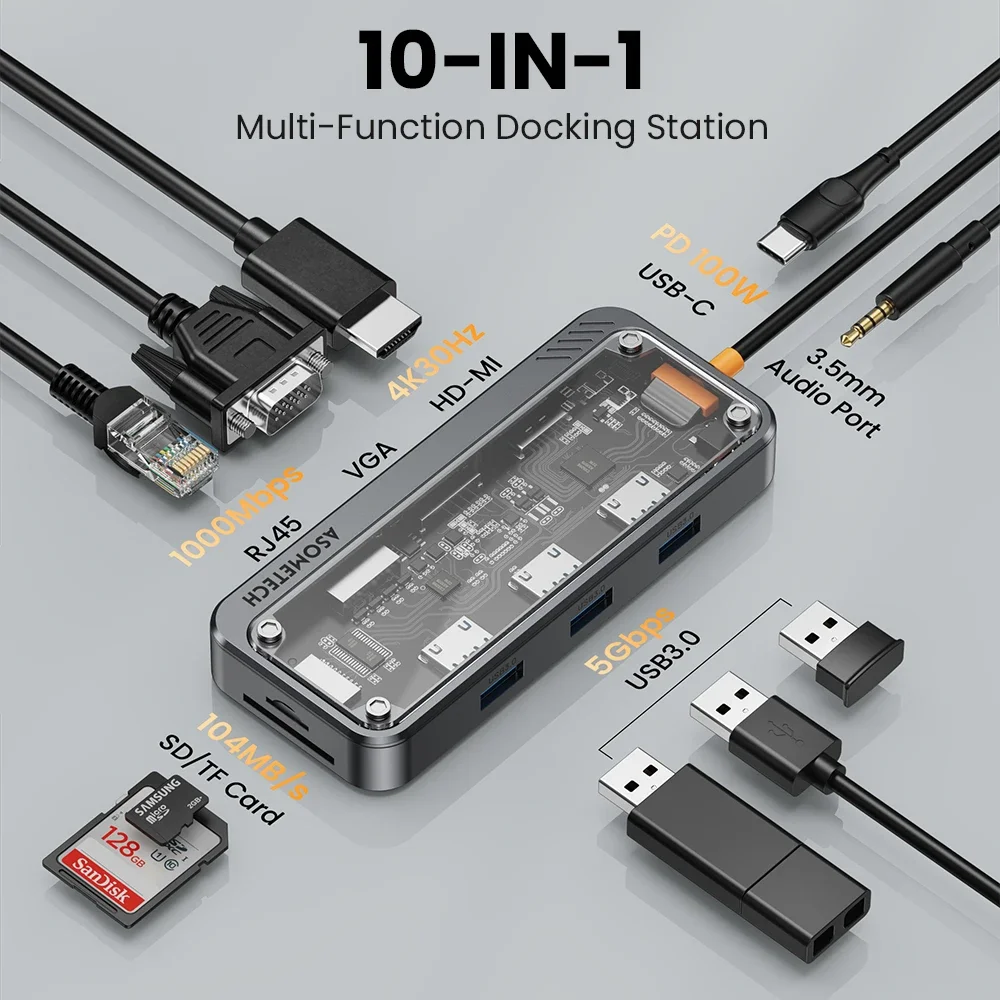 Imagem -04 - tipo c Hub Docking Station Usb c Hub 4k 30hz Hdmi Compatível Rj45 Pd100w Usb 3.0 Adaptador para Macbook Ipad Steam Deck pc 10 em