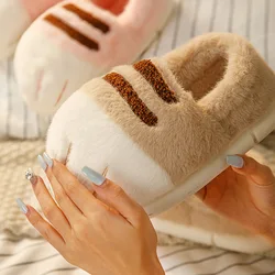 new arrival pink cat paw feet for slippers women fluffy home shoes Couple winter warm slip on animal claw slipper furry loafers