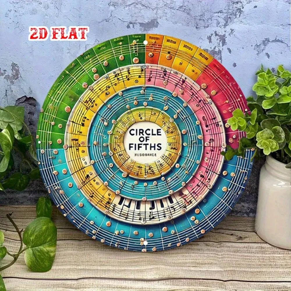 Circle of Fifths Metal Tin Sign 7.8 Inch - Colorful Music Theory Wheel Wall Art, Rustic Aluminum Round Decor for Home, Garage, D - view 2
