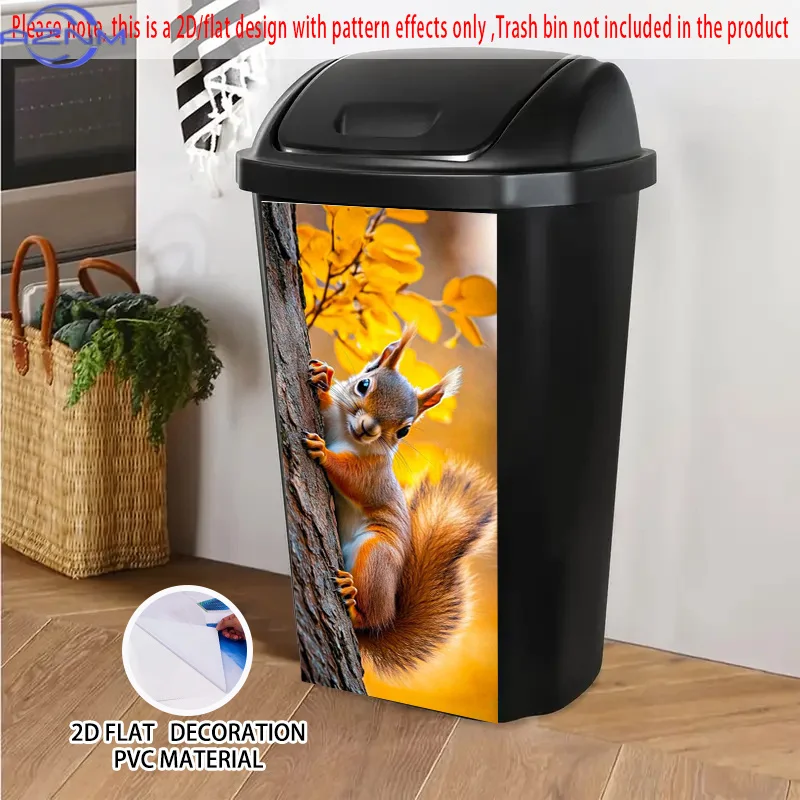 of 2D Flat Autumn-Themed Squirrel Stickers for Trash Bins, Made of PVC. These Decorative Stickers Are Suitable for Wheelie Bin