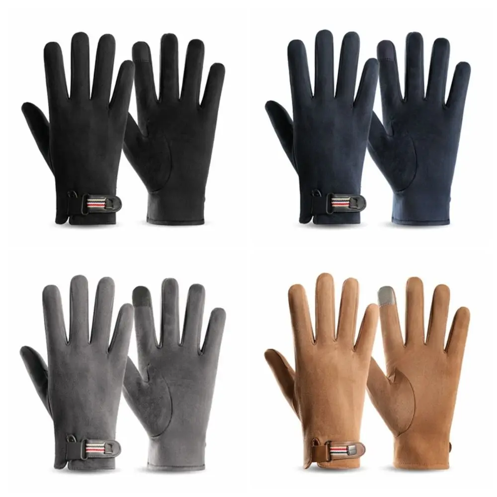 Keep Warm Men Winter Gloves Windproof Anti-slip Motorcycle Riding Gloves Suede Fabric Touch Screen Outdoor Warm Gloves