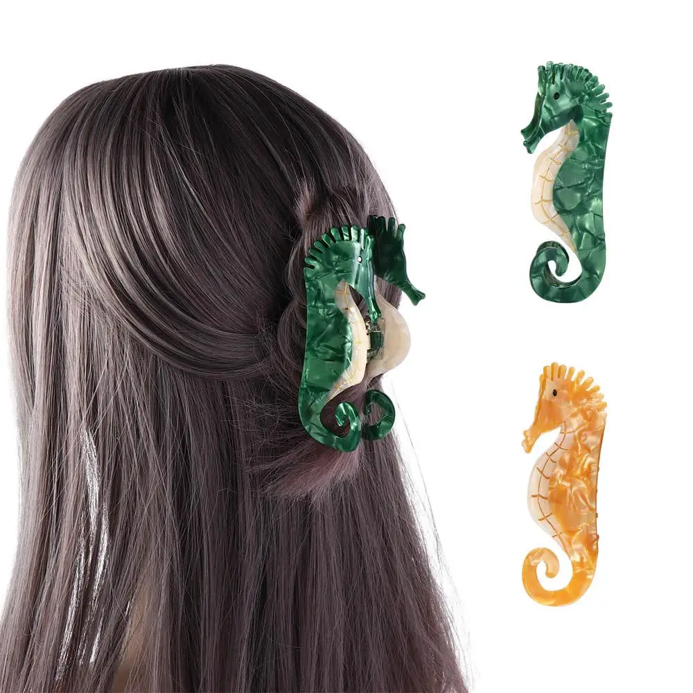 Seahorse Hair Claw Clips para Meninas, Crystal Acetate Shark Clip, Animais Ponytail Holder, Moda Headdress, Mulheres Presentes