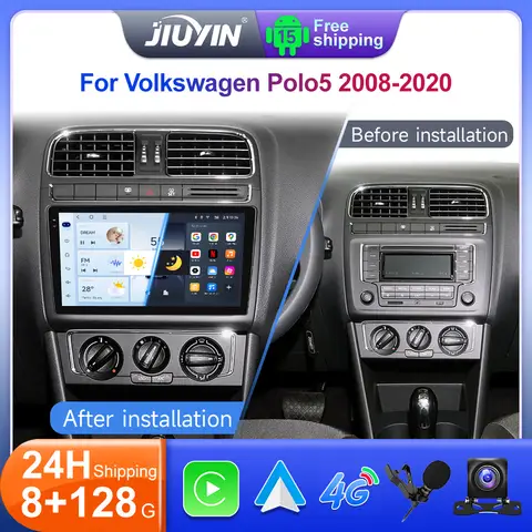 JIUYIN 9" Android 15 Car Radio For Volkswagen Polo 5 2008-2020 Automotivo Stereo Multimedia Player GPS  2DIN Carplay Screen